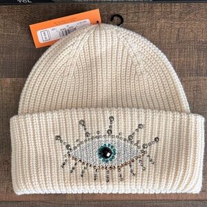 Kurt Geiger Cream Beanie with Embellished Eye Design